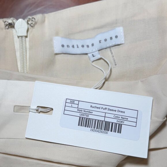 Endless Rose - Ruched Puff Sleeve Dress - Large - Ivory - Picture 4 of 8